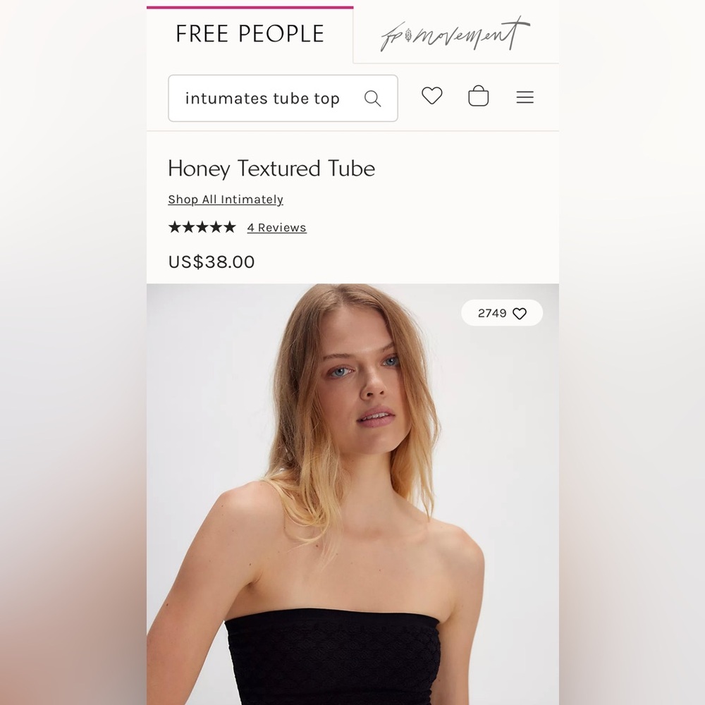𝓯𝓹 FREE PEOPLE 𝓯𝓹 NWT Honey Textured Tube Black Textured intimates XS/S